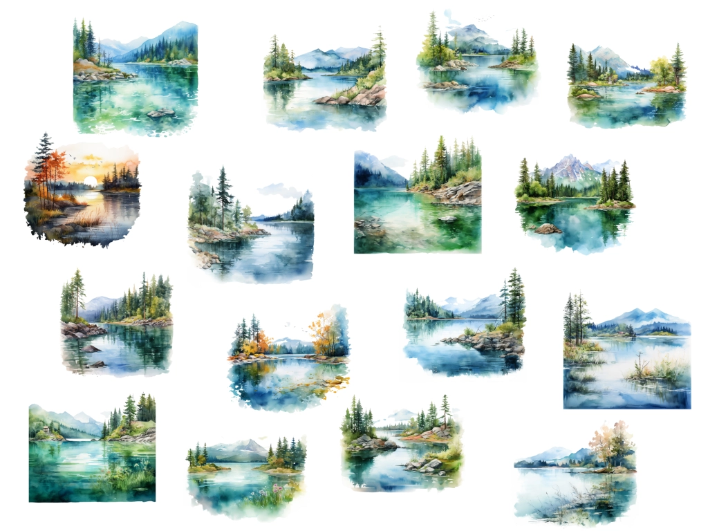 16 scenes of lake clipart images