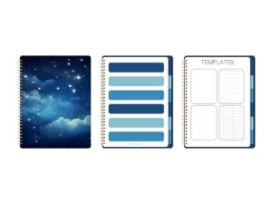 a digital cover, index page, and templates page for Goodnotes notebooks