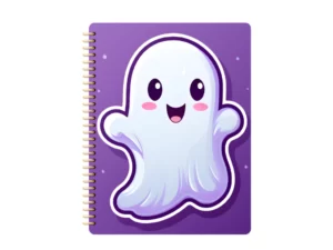 cute white ghost on a purple cover of a goodnotes notebook digital notebook