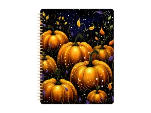 dark theme goodnotes notebook with sparkly orange pumpkins on the cover
