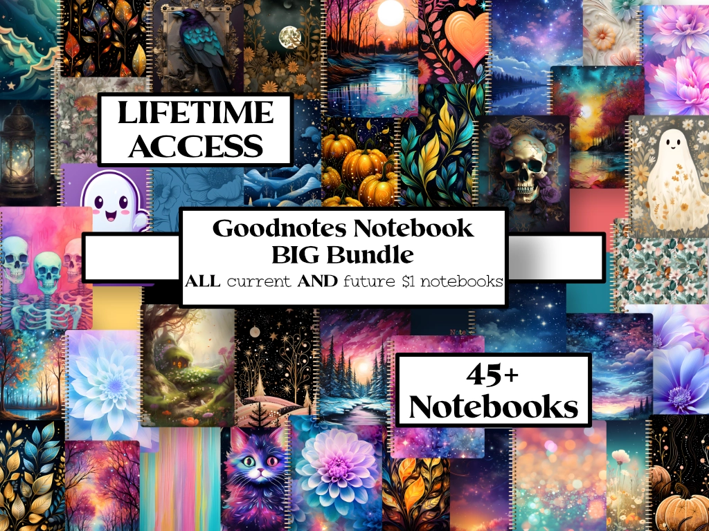 45 goodnotes notebooks digital notebooks with he words lifetime access and big bundle