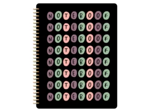black goodnotes notebook cover with the word "notebook" written on the front