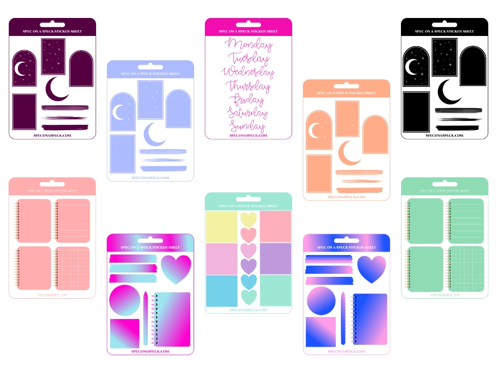 10 different sticker sheets for Goodnotes in different colors and styles