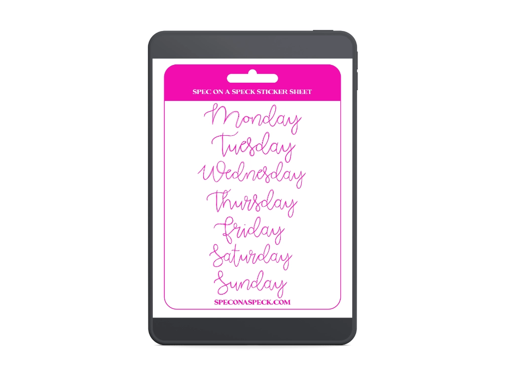 pink Goodnotes stickers of the days of the week digital stickers on tablet