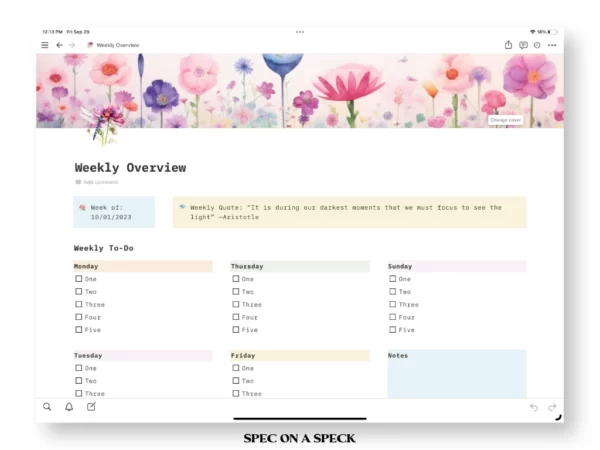 weekly notion template free with a to do list for each day of the week