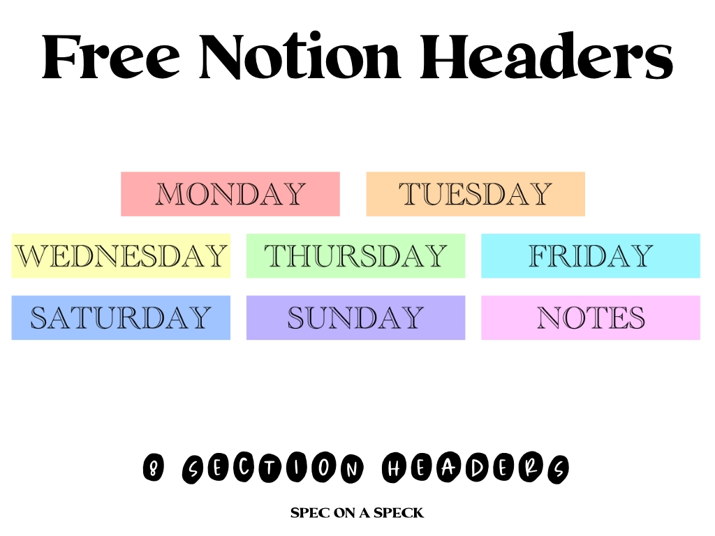 notion headers with the days of the week in different colors