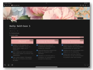 view of the notion self-care checklist filled out