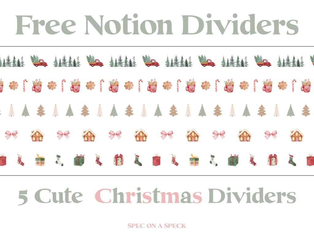 5 different Christmas Notion dividers with the words "Free Notion Dividers"
