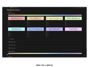 free Notion dividers being used in a weekly to-do list Notion template in dark mode