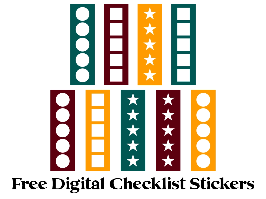 to-do list digital stickers in 3 colors (orange, green, and red) and circles, stars and squares