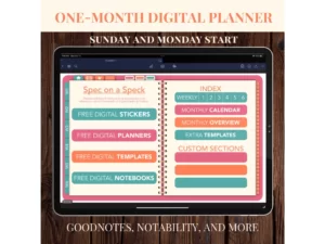a index of a one month daily digital planner for goodnotes and notability