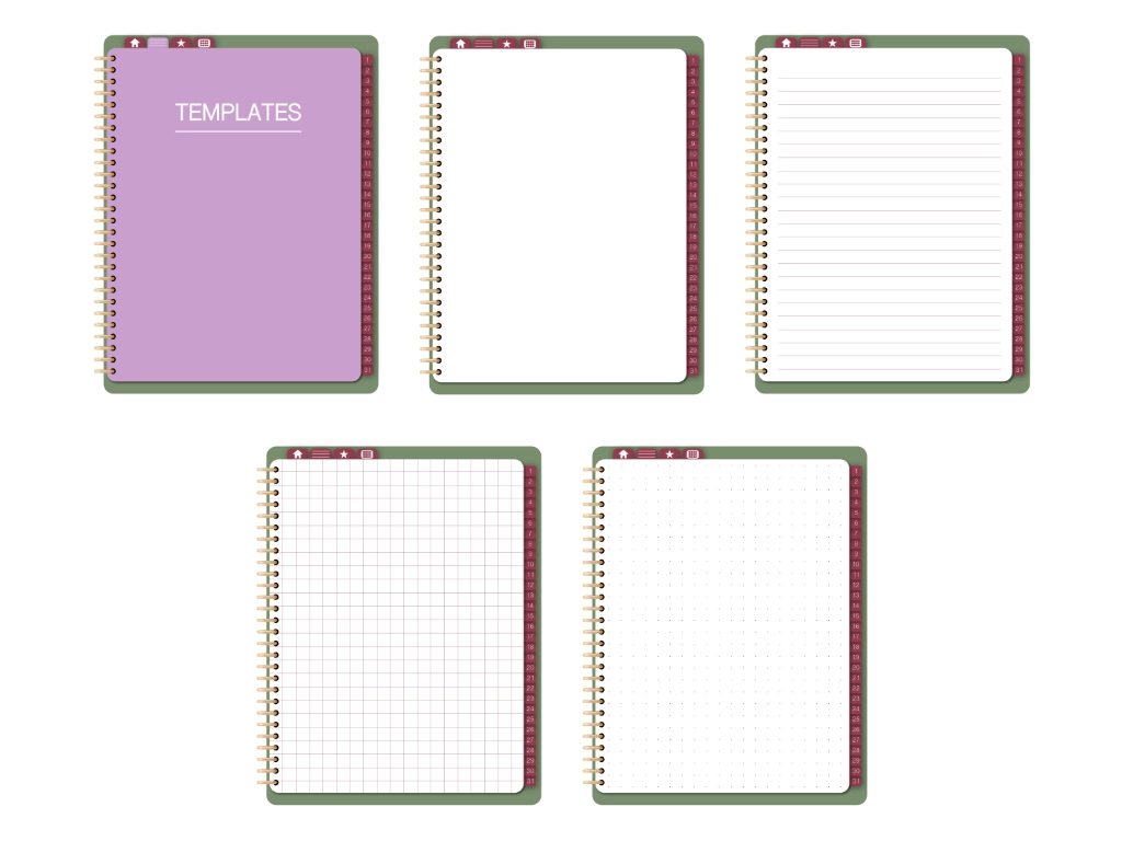 digital planner templates, blank, lined, dotted, and graph.