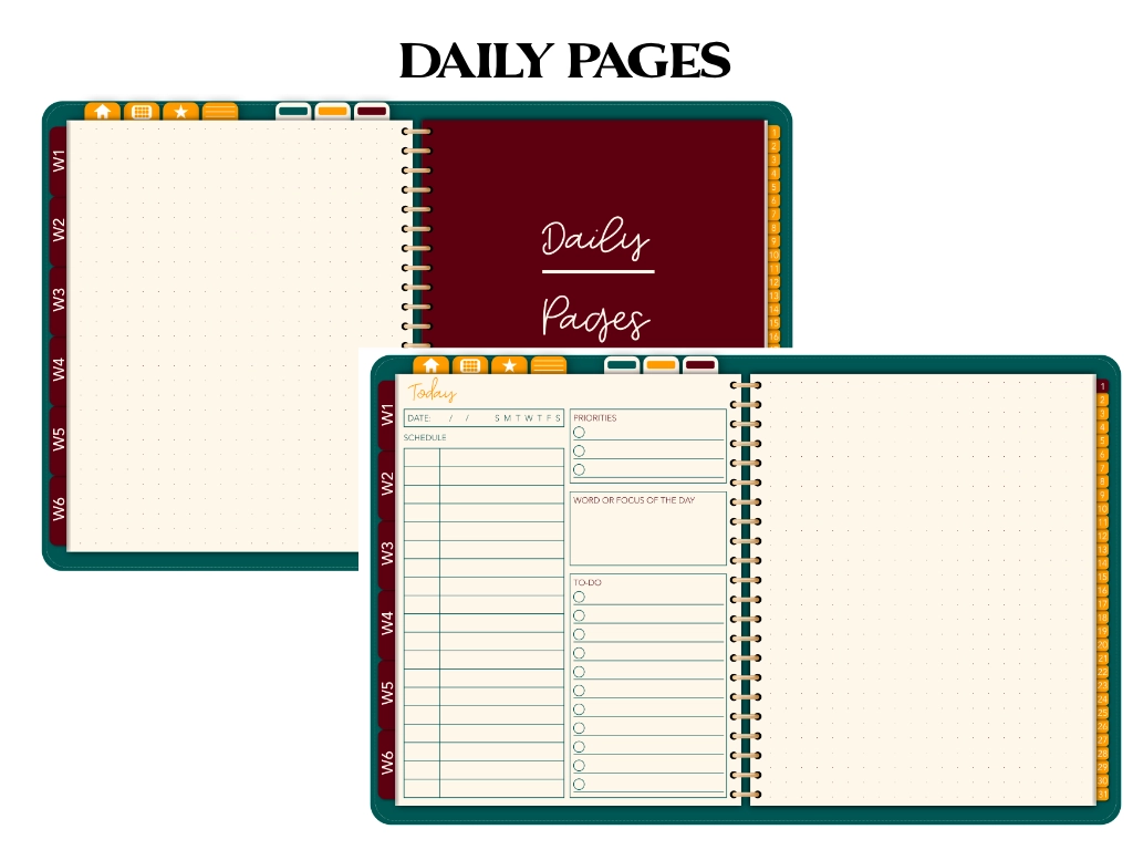 daily pages of a goodnotes free digital planner with tabs and hyperlinks