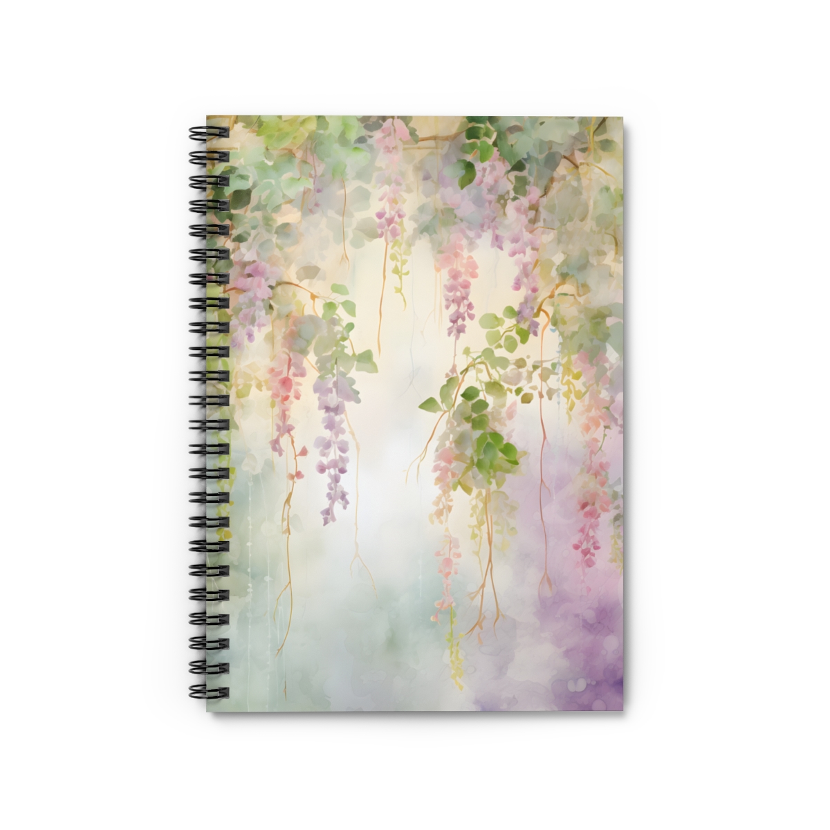 floral vine spiral notebook with greens and purple colors